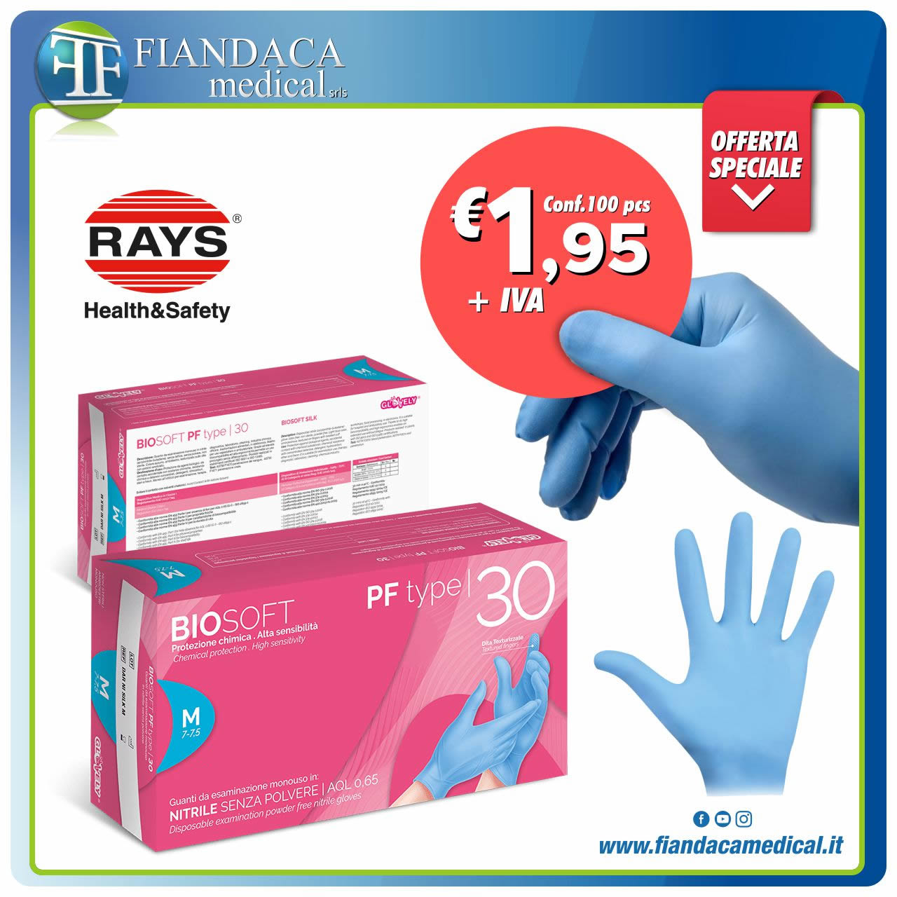 Scopri la promozione Fiandaca Medical: Guanti monouso in nitrile, senza lattice e senza polvere