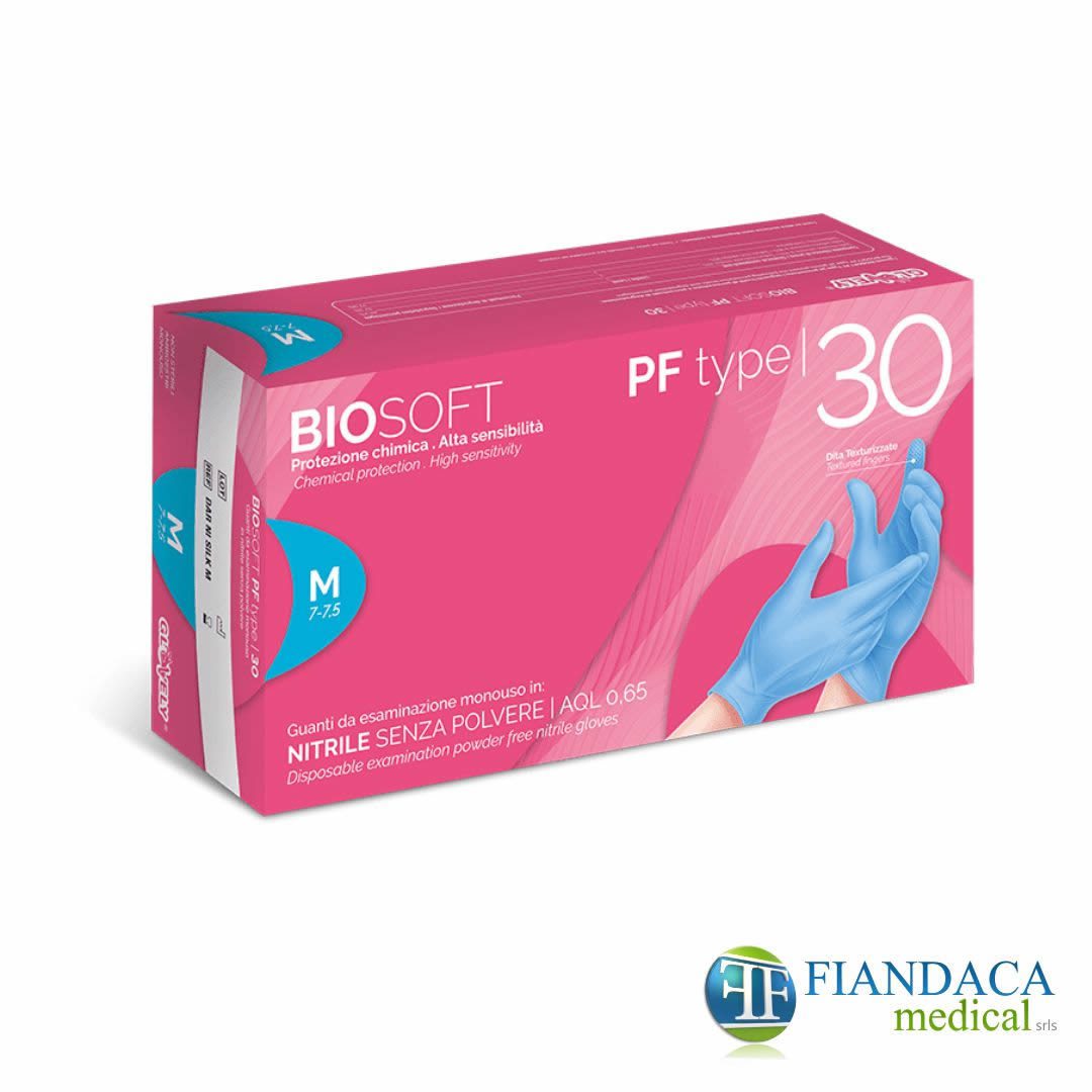 Guanto in nitrile azzurro BIOSOFT PF type 30